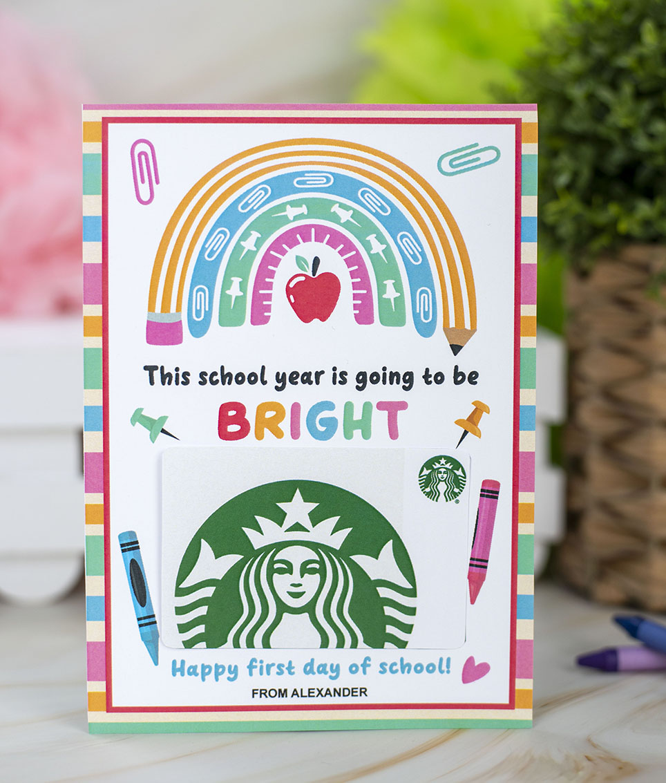 printable first day of school gift card holder